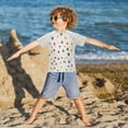 thumbnail image 3 of FORMRS Boys Rash Guard Short Sleeves Swim Shirt Quick Dry UPF 50+ Sun Protection, Sizes 3-12T, Beige Stars, 3 of 6