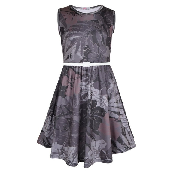Kids Girls Skater Dress Sleeveless Camo Leaf Print Party Fashion Summer Dresses