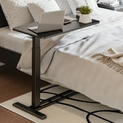 FLEXISPOT Height Adjustable Medical Bed Table with Hidden Casters, Rolling Laptop Desk with Cup Holder, Small Pneumatic Sit Stand Desk for Home Office, Sofa or Bedside Use, 32x18, Black