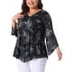 thumbnail image 4 of Blusa elegante de talla grande para mujer Agnes Orinda, con cuello en V, malla, casual, fluida, camisas de trabajo, con mangas acampanadas de 3/4, túnica, talla 3X, color negro, 4 of 6