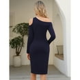 thumbnail image 3 of Women Casual Mini Dresses Long Sleeve V Neck Bodycon Solid Color Dress, 3 of 4