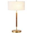 thumbnail image 3 of Henn&Hart 14" Rustic Oak/Brass Finish Metal/Fabric Table Lamp, 3 of 9