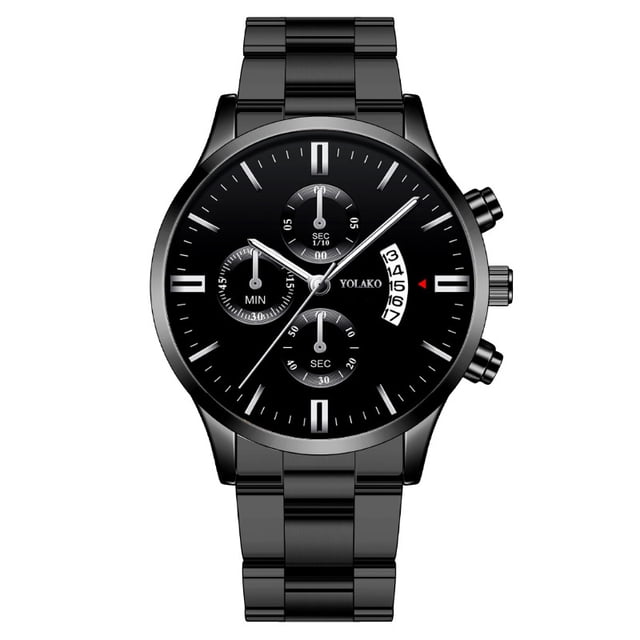 Relojes de hombre con calendario de seis agujas y tres ojos de moda empresarial, correa de acero para hombre.