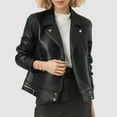 thumbnail image 6 of TKLPEHG Women Leather Jackets Fall Fashion Zip Up Jacket Soft Motorcycle Short Leather Jacket Long Sleeve Asymmetrical Stylish Coat (Black,L), 6 of 6