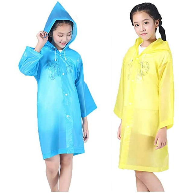 Poncho de Pluie Réutilisable Épais Veste de Pluie pour Enfants Garçon Fille Enfants 2 Pcs Bleu Ciel+jaune