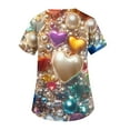 thumbnail image 5 of Valentine's Day Iridescent Rainbow Heart Print V-Neck Top - Women's Short Sleeve Caregiver Uniform with Functional Pocket, Comfortable Fashion Workwear for Daily Use, 5 of 5