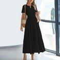 thumbnail image 3 of ZEHJUHAN Women's Solid Color V-Neck Short Sleeve Maxi Dress with Elastic Waist A-Line Ruffle Hem Summer Casual Dress Black，XXL, 3 of 6