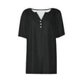 thumbnail image 4 of WREESH Elegant Summer Tops Women's Dressy V-Neck Eyelet Solid Color Short Sleeve T-Shirts Black, 4 of 6