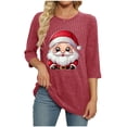 thumbnail image 4 of qucoqpe Christmas Shirts for Women, Women's Brushed Ribbed Knit Top, Christmas Print Loose Fit Round Neck 3/4 Sleeve Pullover, 4 of 6