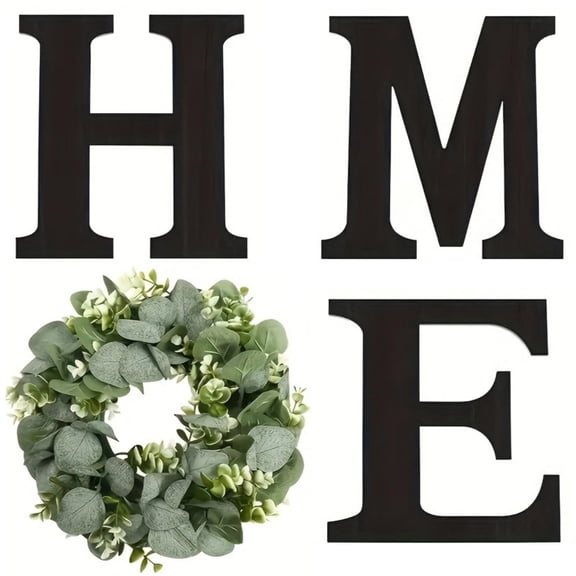 Home Wall Decor Wooden Welcome Sign Wreath, Artificial Greenery, Farmhouse Entryway Art, Long-lasting Indoor Outdoor Hanging Display, Rustic Decor