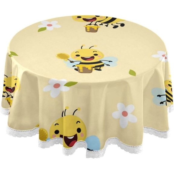Coolnut Bee Round Tablecloth, Washable Oil Proof Table Cover for Kitchen Holiday Party Wedding Picnic Decoration