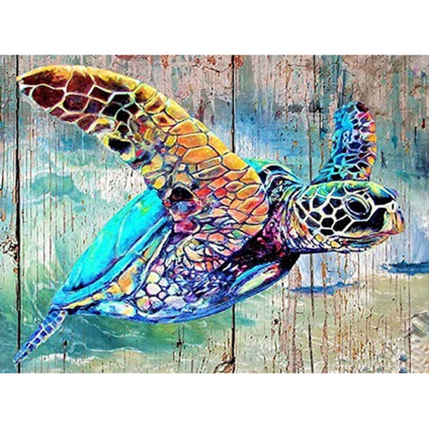Cuadros Decorativos (DE6720) Pintura de diamante redondo 5D DIY de tortuga marina animal submarino E750 30x40cm Ehuebsd embutido en tela
