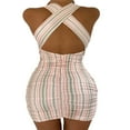 thumbnail image 4 of Women‘s Summer Halter Deep V-Neck Hollow Out Bodycon Club Mini Dress, 4 of 6