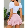 thumbnail image 3 of Avidlove Flowy Mini Skirt for Women Ruffle Skater Skirts Casual High Waist Flared Short Lingerie Skirt Pink, 3 of 4