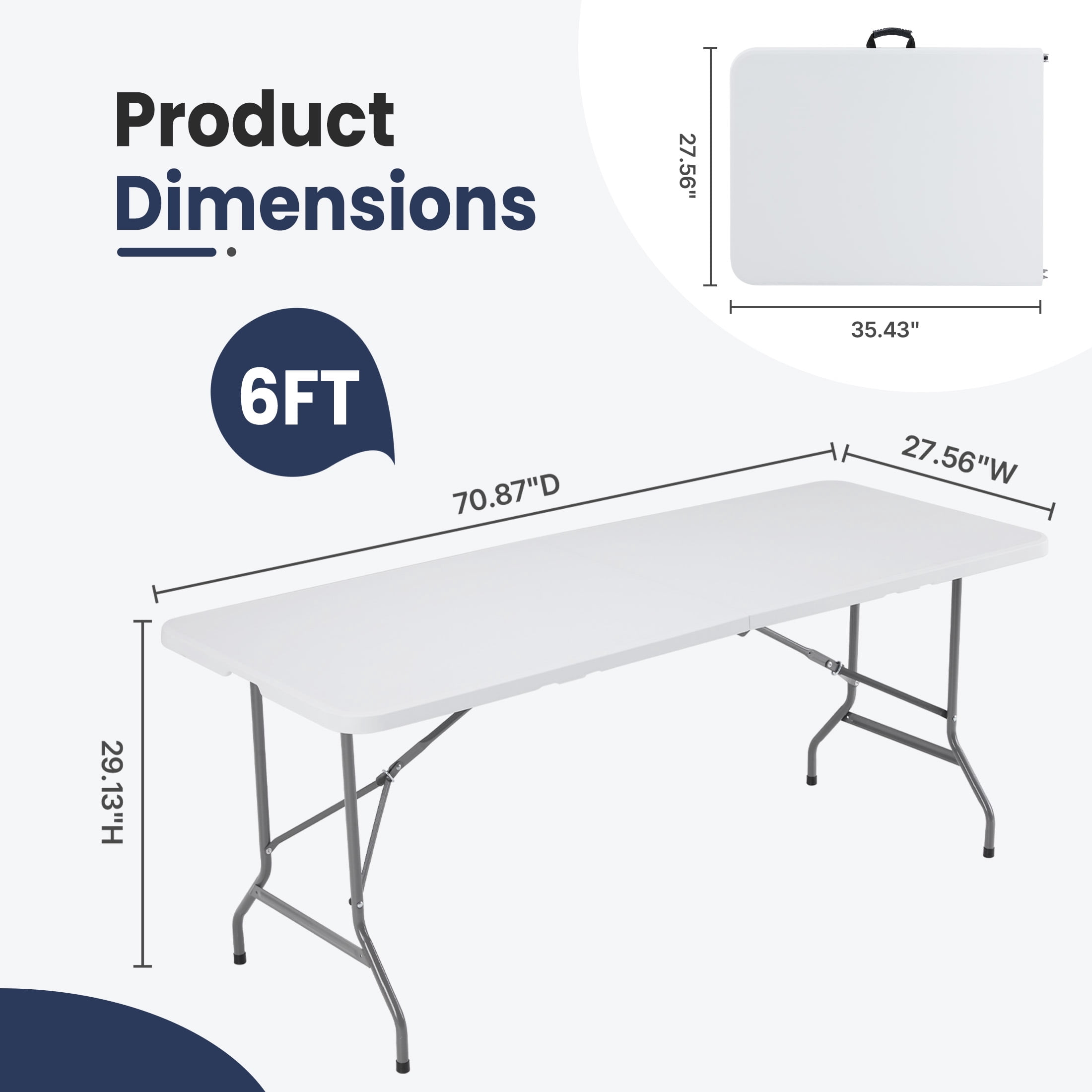 edx Folding Table, Outdoor Indoor Heavy Duty Portable with