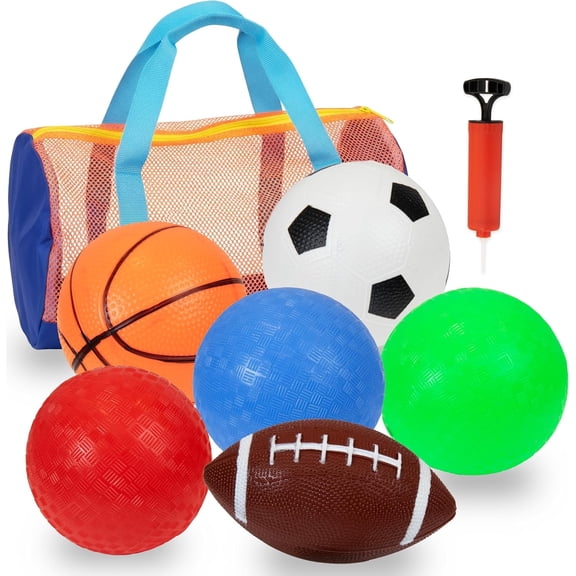 Kiddie Play Soft Playground Balls for Toddlers and Kids 6 Pack 5in with Carry Bag & Pump