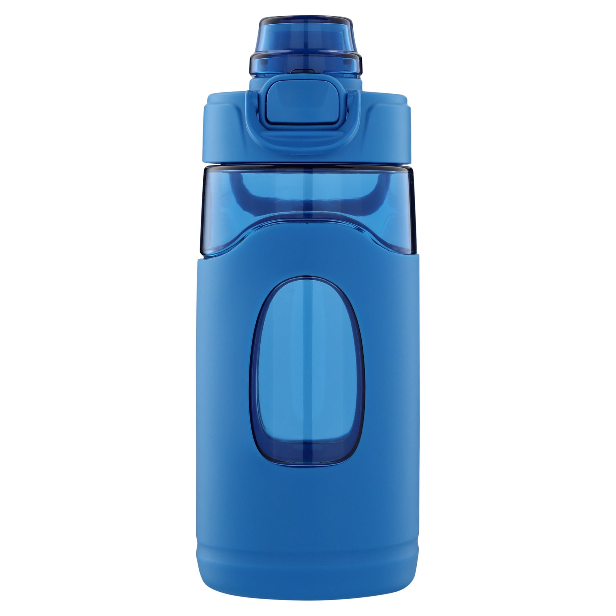 Mainstays Kids 16 oz Blue Tritan Silicone-Grip Water Bottle with Flip-Top Chug Lid