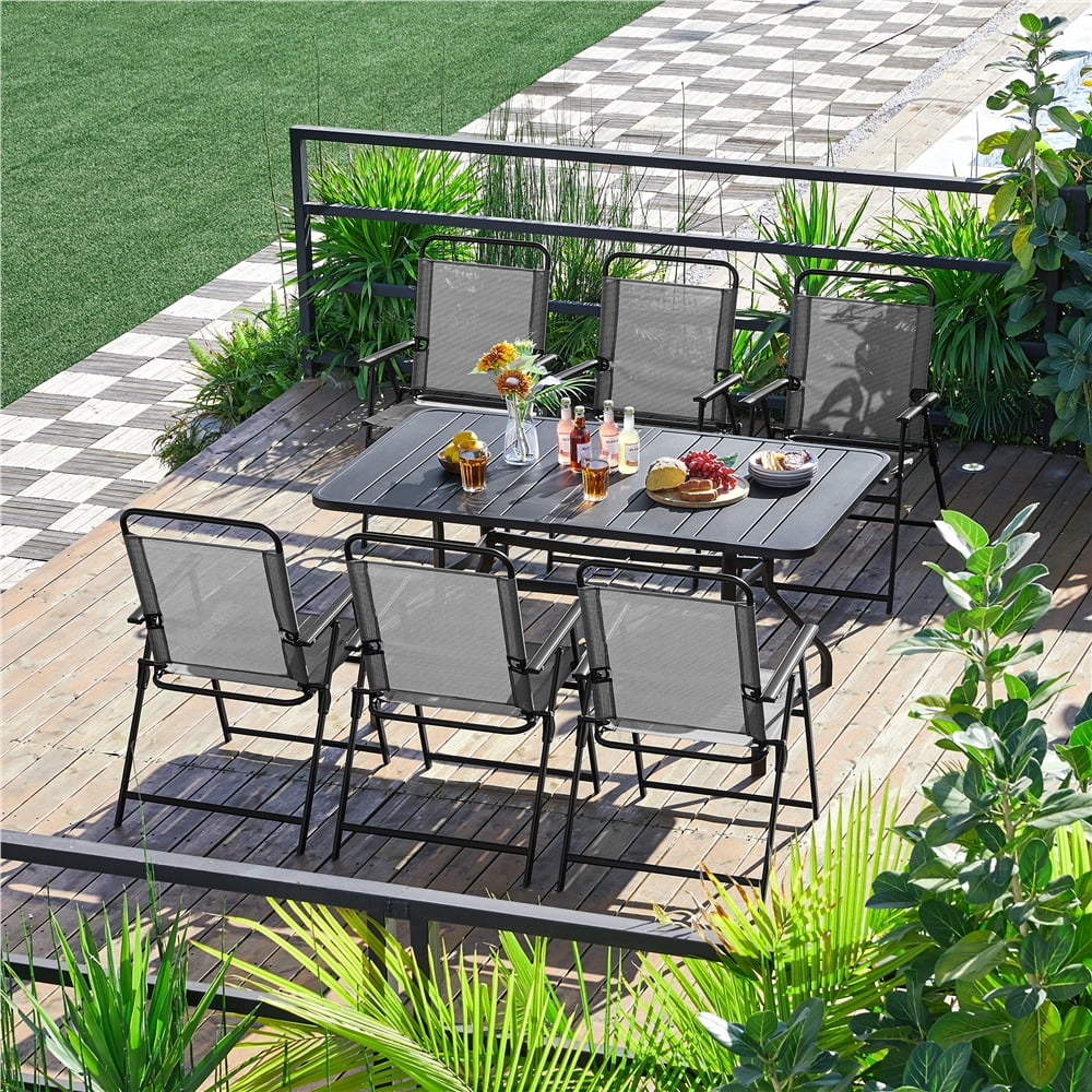 Yaheetech Folding Patio Dining Chairs with Armrests for Garden, Yard, Lawn, Set of 2, Gray