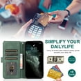 thumbnail image 5 of SaniMore for iPhone 15 Case (6.1" 2023) with Zipper Wallet & Wrist Strap & Magnetic Closure Card Slots Kickstand Shockproof Anti-drop Slim Full-around Protective Business Cover, Darkgreen, 5 of 8