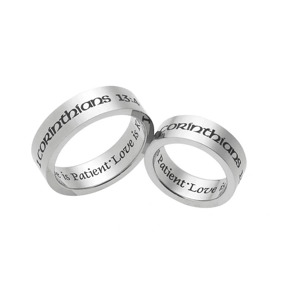 7mm Stainless Steel Men Women Wedding Rings - Love is Patient 1 Corinthians 13, Christian Rings, His and Hers Wedding Band, A Unique Anxiety & Stress Relief Gift for Women or Men