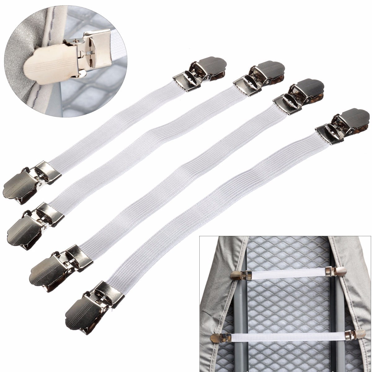 4 x Ironing Board Cover Clip Fasteners Tight Fit Elastic Brace Ties Straps G YF 