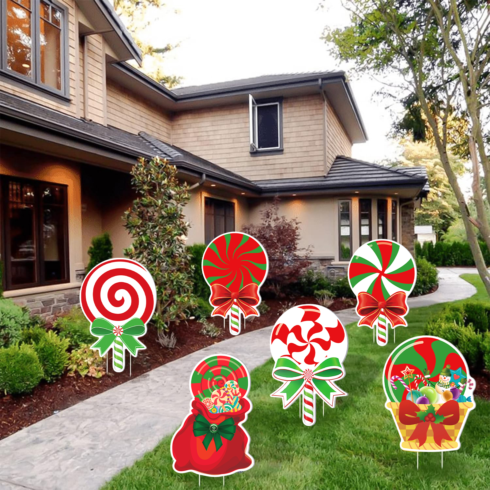 Ayieyill 6pcs Candy Yard Decorations for Christmas, Large Xmas Signs for Outdoor Christmas Decorations Yard