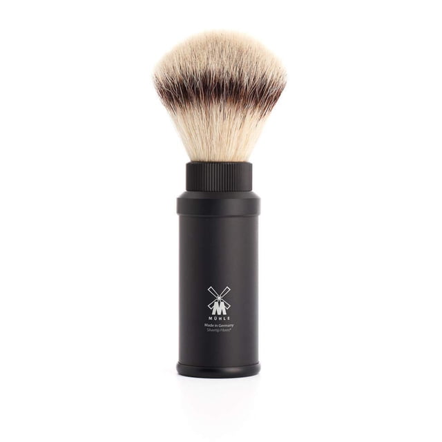 Brocha de afeitar MÜHLE Travel Black Aluminium Silvertip Fibre