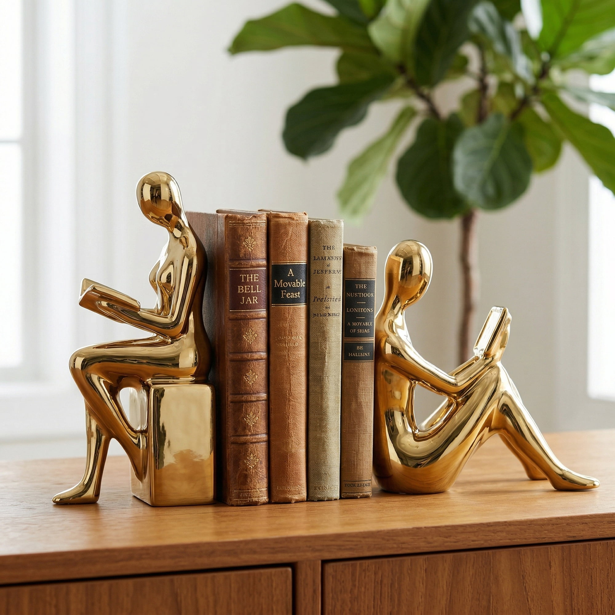 Unique Bargains Expandable Metal Bookends with Compartments Home 2 Pcs Gold