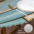 thumbnail image 3 of Blue Brown Vintage Round Tablecloth, Fitted Table Cover with Elastic for 36"-44" Round Tables, Retro Farmhouse Elegant Pastoral Table Cloth Outdoor Indoor Dinning Party Waterproof Tablecloths, 3 of 7