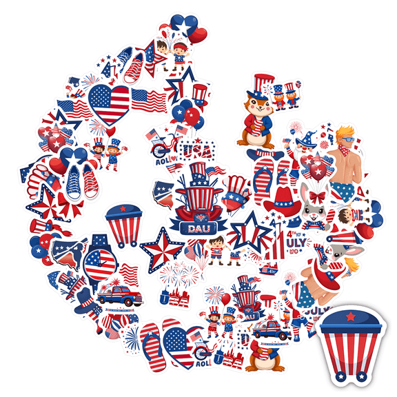 35pcs-50pcs Patriotic Stickers Stationery American Stickers Teacher Reward Stickers PVC USA Stickers for Laptops Suitcases Notebooks