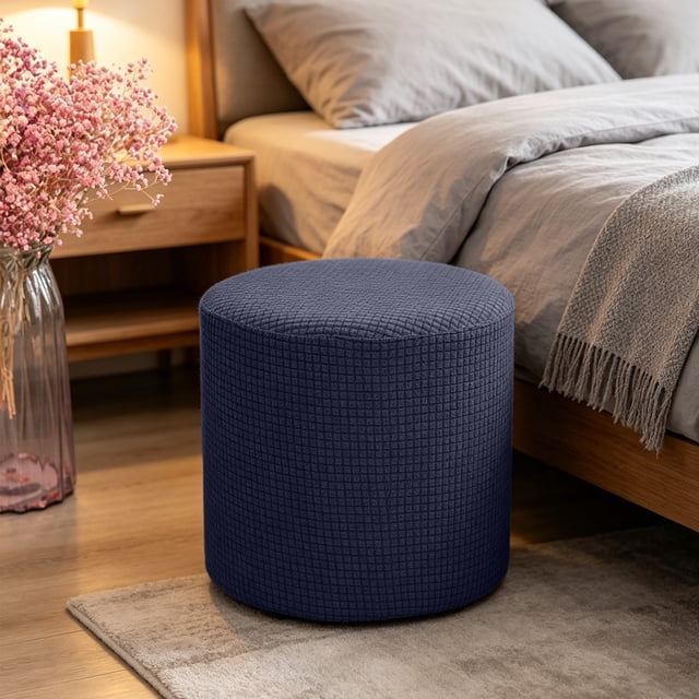 Qiopertar Stretch Round Stool Cover, Soft Waterproof Ottoman Slipcover with Elastic Edge, Machine Washable Protector for Vanity Bedroom Living Room