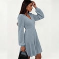 thumbnail image 5 of fheaev Sweater Dresses for Women Fall Long Sleeve V Neck A Line Ribbed Knit Waist Casual A Line Swing Mini Dress Light Blue,S, 5 of 8