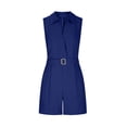 thumbnail image 5 of Moxiu Women Sleeveless Shorts Belted Romper Plunging V-Neck Office Business Casual Jumpsuit Elegant Dressy Summer with Pocket Navy,XL, 5 of 8