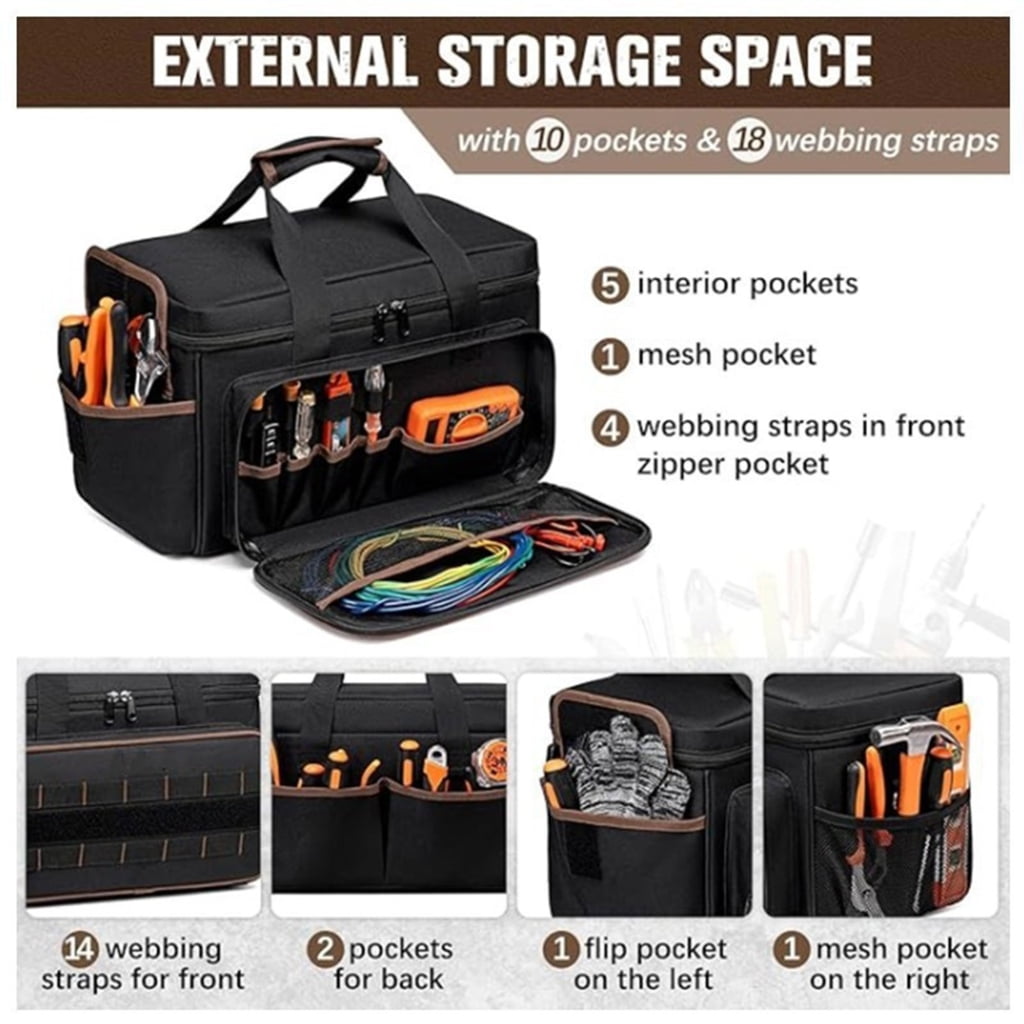 Large Capacity 14Inch Rugged Tool Storage Bag With Multiple Compartments
