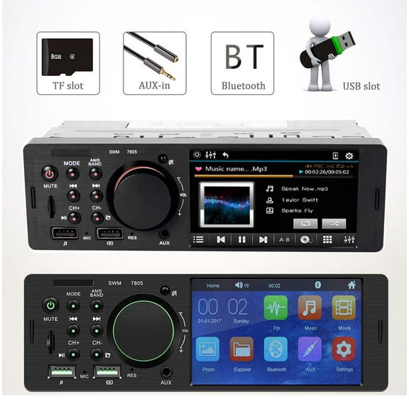 Single 1 DIN 4" inch Touch Screen Car Stereo Bluetooth Handsfree Car Radio FM Audio In-Dash with Rear view Camera MP5 Player TF/2USB/AUX