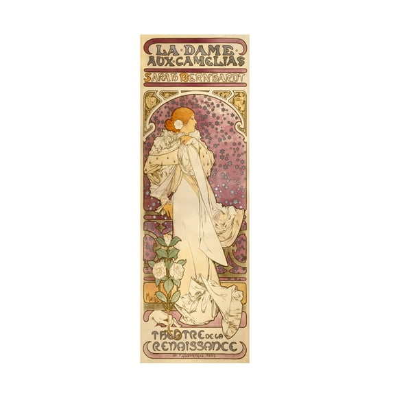 Canvas Wall Art - Alphonse Mucha 'The Lady of the Camellias - Sarah Bernhardt, 1896' Wall Art for Living Room, Bedroom, or Office Décor by Trademark Fine Art - 6 x 19 Inches