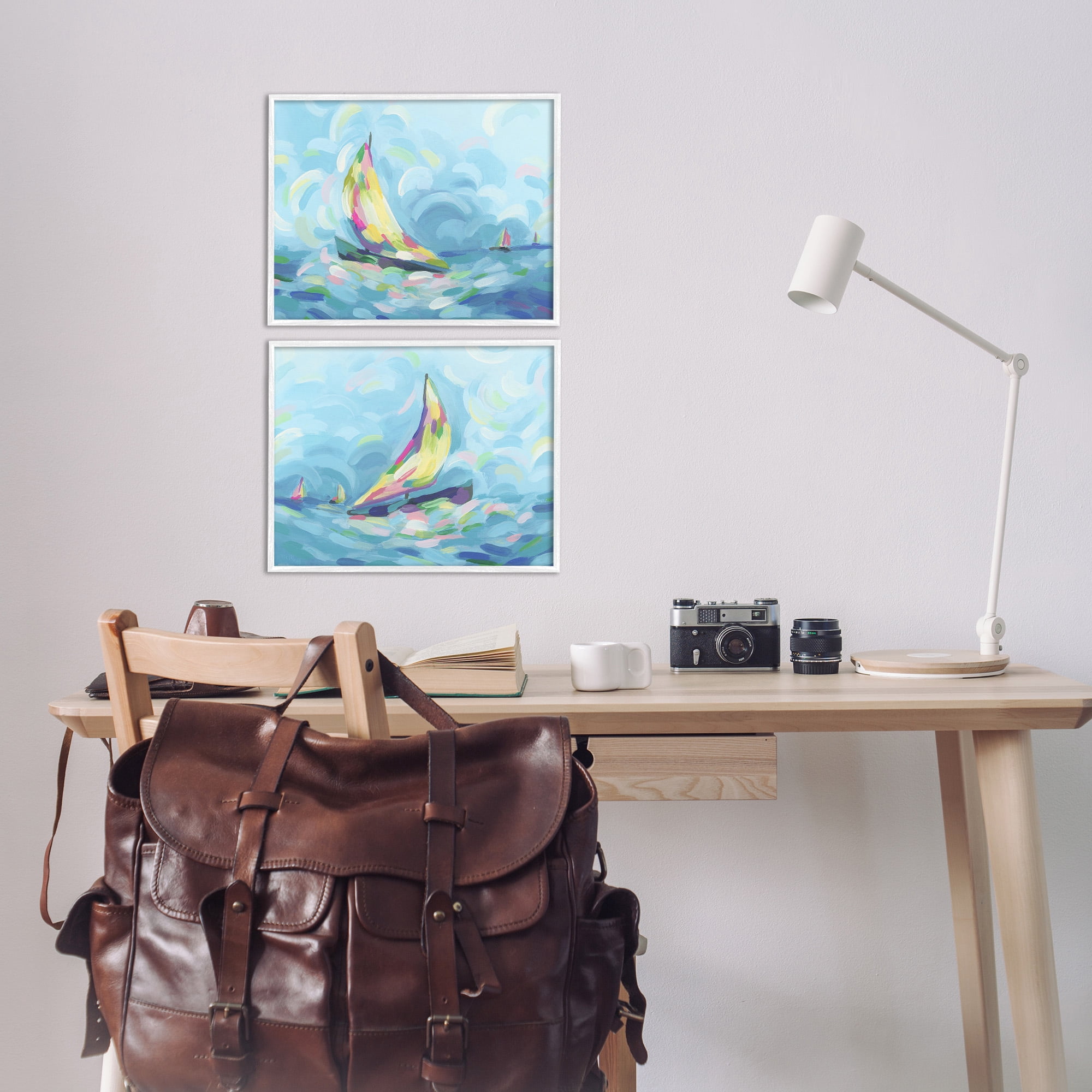 Stupell Industries Brushed Maritime Sailboats Transportation Painting White Framed Art Print Wall Art, 14 x 11, Set of 2