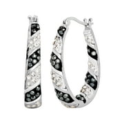 Brilliance Fine Jewelry Sterling Silver Clear and Black Crystal Hoop Earrings