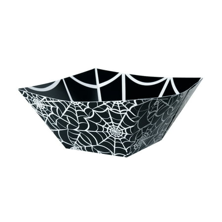 Paper Spider Web Halloween Snack Bowl, Black, 11in