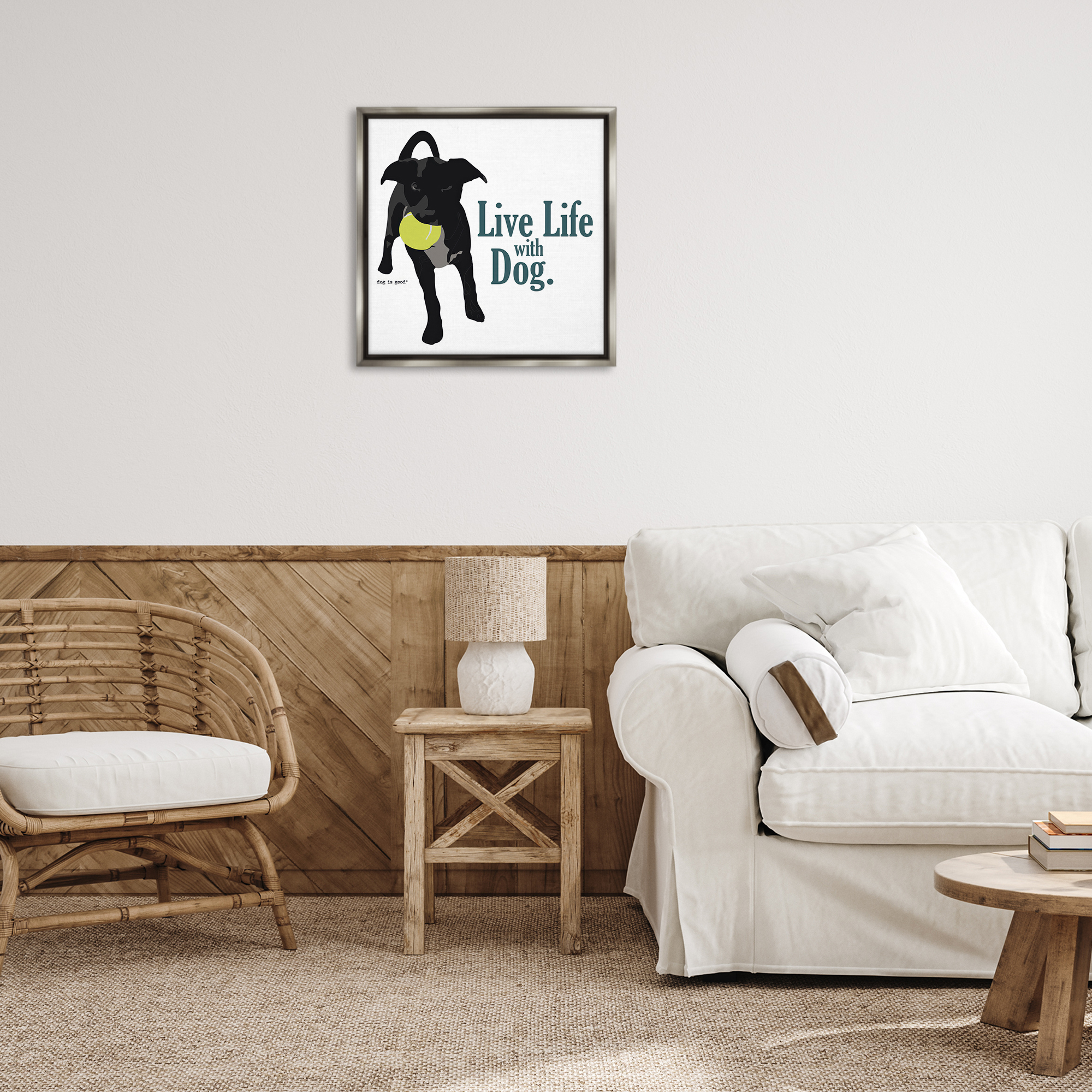 Stupell Industries Live Life with Dog Animals Painting Gray Floater Framed Canvas Art Print Wall Art, 25 x 25