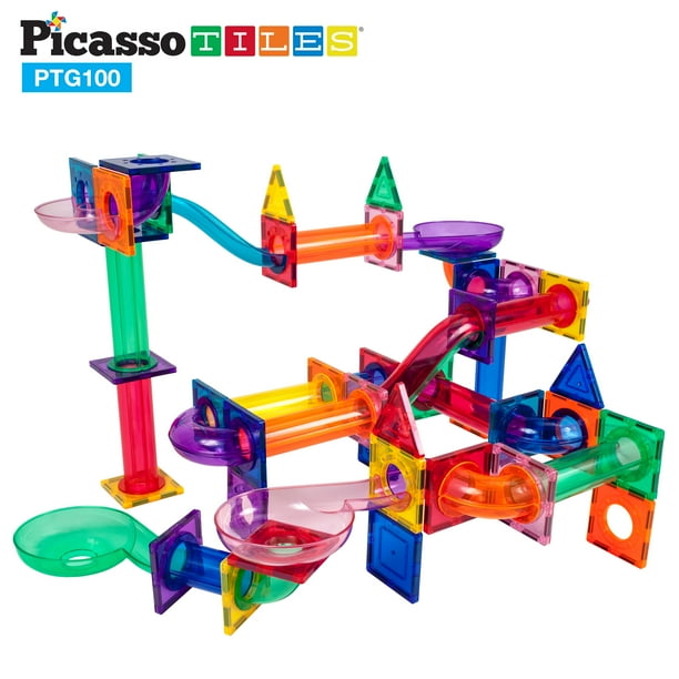 PicassoTiles Marble Run 100 Piece Tile Race Track Toy Play Set