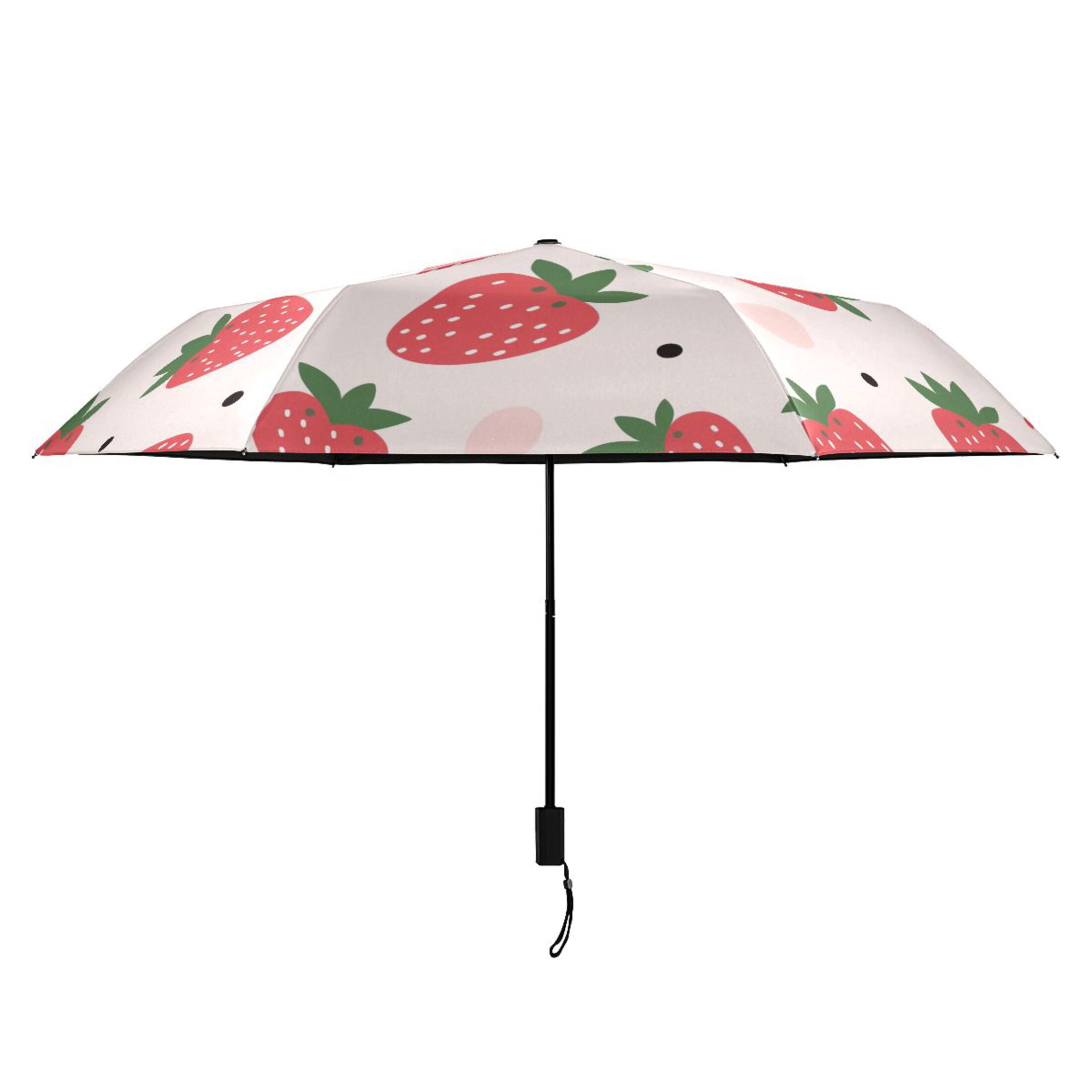 Cartoon Strawberry Compact Sun Umbrella Windproof Travel Umbrellas for Rain Strong Portable UV Protection