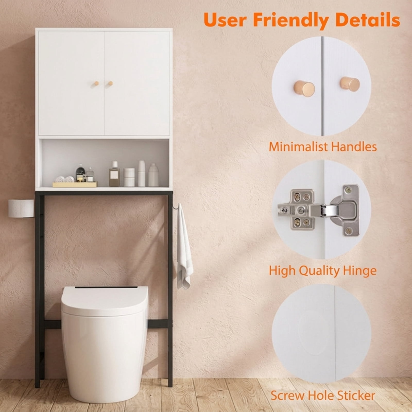 Vebreda Over the Toilet Storage Cabinet with 2 Doors and 1 Adjustable Shelf for Bathroom Space Saving Organization, White