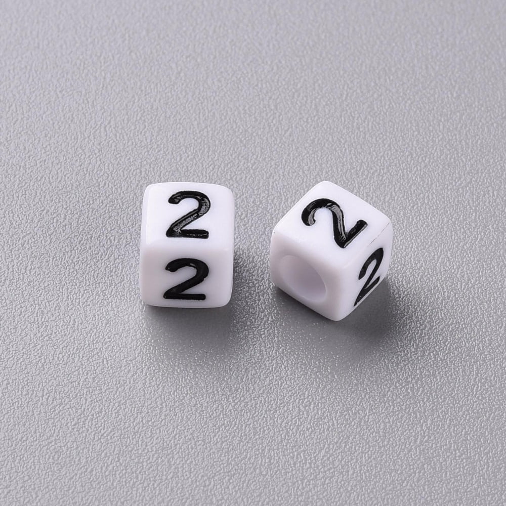 Opaque White Acrylic Beads Cube with Black Number & Heart White 6x6x6mm Hole: 3.5mm about 3000pcs/500g
