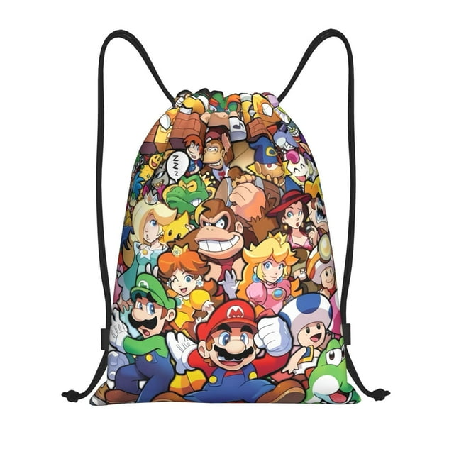 Zufioo Sac de Sport Imprimé Mario Sac de Gym à Ficelles Lavable en Machine Sac à Dos à Ficelles Robuste pour Hommes Femmes-Petit