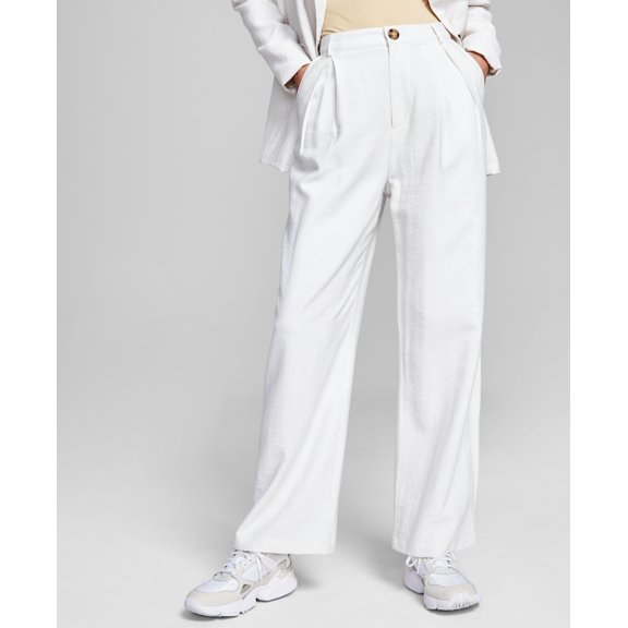 And Now This Womens High-Rise Wide-Leg Textured Trouser Pants Cream XS