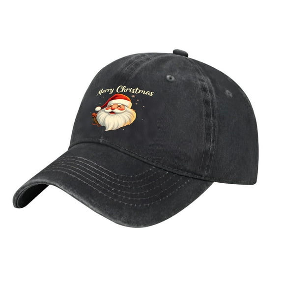 Adjustable Vintage Cotton Washed Distressed Baseball Cap - Festive Santa Claus Design with ' Merry Christmas ' Text for Men & Women