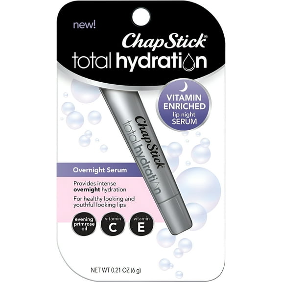 ChapStick Total Hydration Vitamin Enriched Lip Night Serum, Night Lip Serum for Overnight Lip Care - 0.21 oz