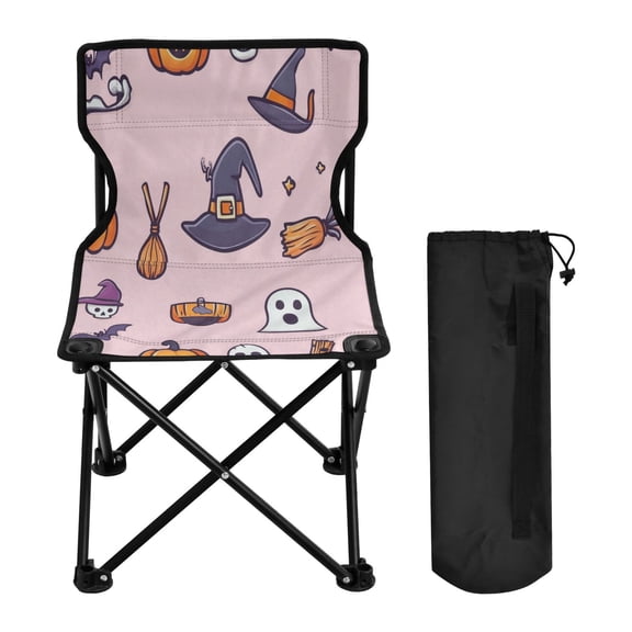 600D Oxford Camping Chair Portable Foldable Chair Supports 220 lbs for Picnic, Fishing, Backpacking Pink Background Halloween Pattern