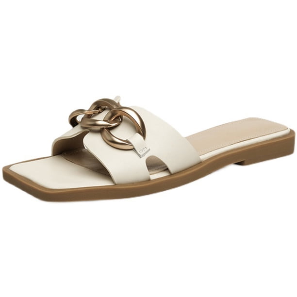 Punta Abiertas Sandalias Planas para Mujeres Cómodas El Verano (36) Blanco